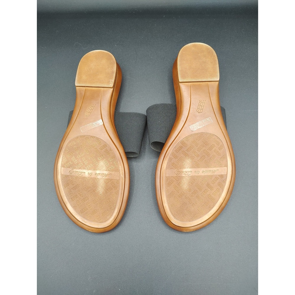 Italian Shoemakers Womens Black Tan Elastic Thong Slide Sandals Made in Italy 8 - Picture 6 of 7